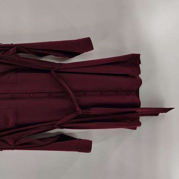 EXPRESS Button Down V Neck Dress Size XL Long Sleeve Shift Roll And Tack Sleeve - Picture 3 of 10
